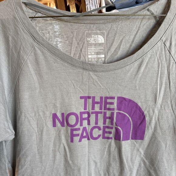 The North Face Gray Purple Logo Scoop Neck 3/4 Long Sleeve T-Shirt Med Women’s - Picture 3 of 5